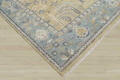 Multi Size Warm Beige Aqua Ivory Color Hand Knotted Oushak Wool Traditional Oriental Rug