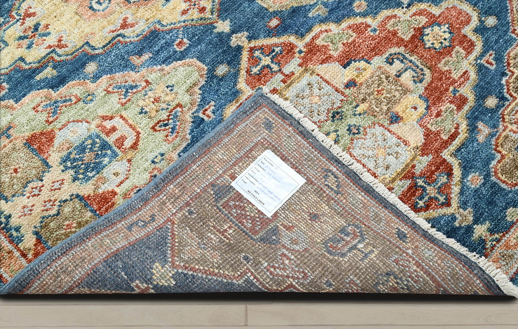 Multi Size Blue Rust Beige Color Hand Knotted Oushak Wool  Oriental Rug