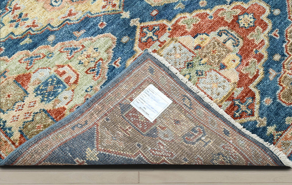 Multi Size Blue Rust Beige Color Hand Knotted Oushak Wool  Oriental Rug