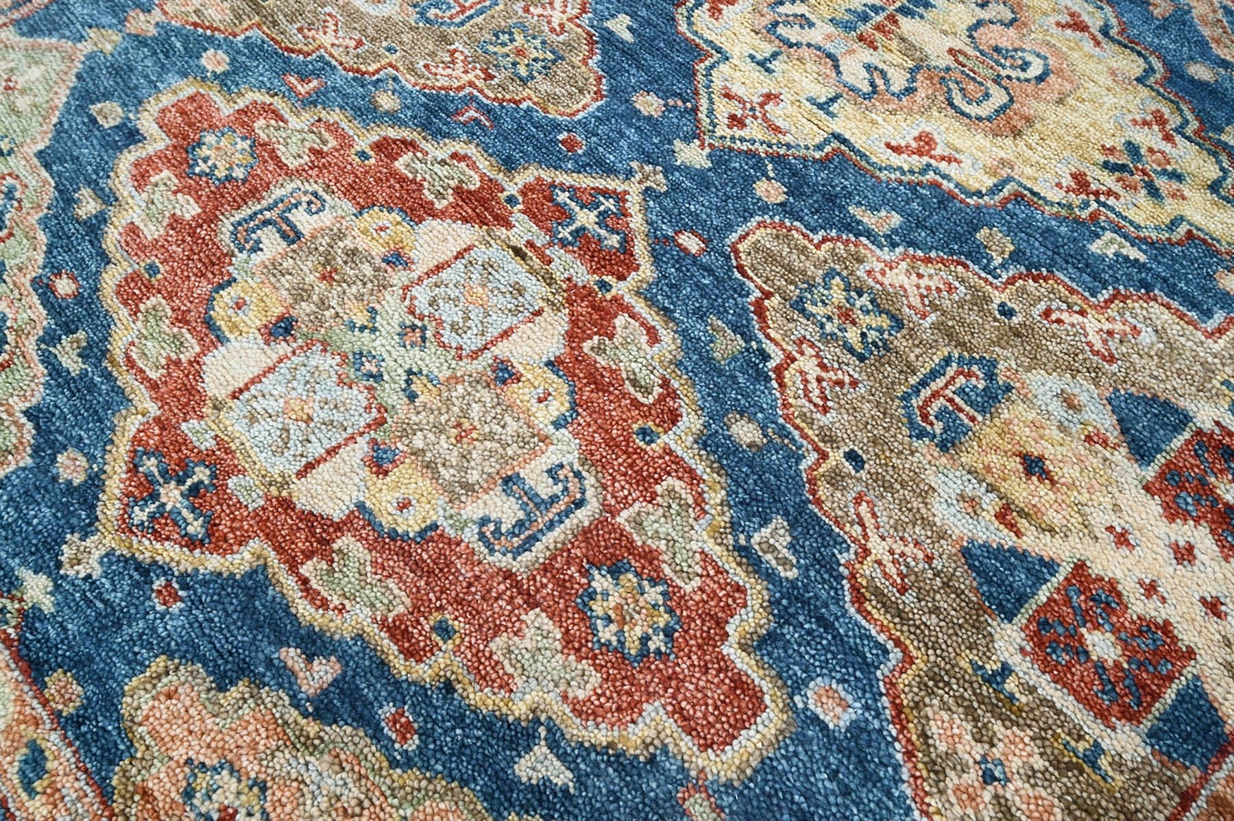 Multi Size Blue Rust Beige Color Hand Knotted Oushak Wool  Oriental Rug