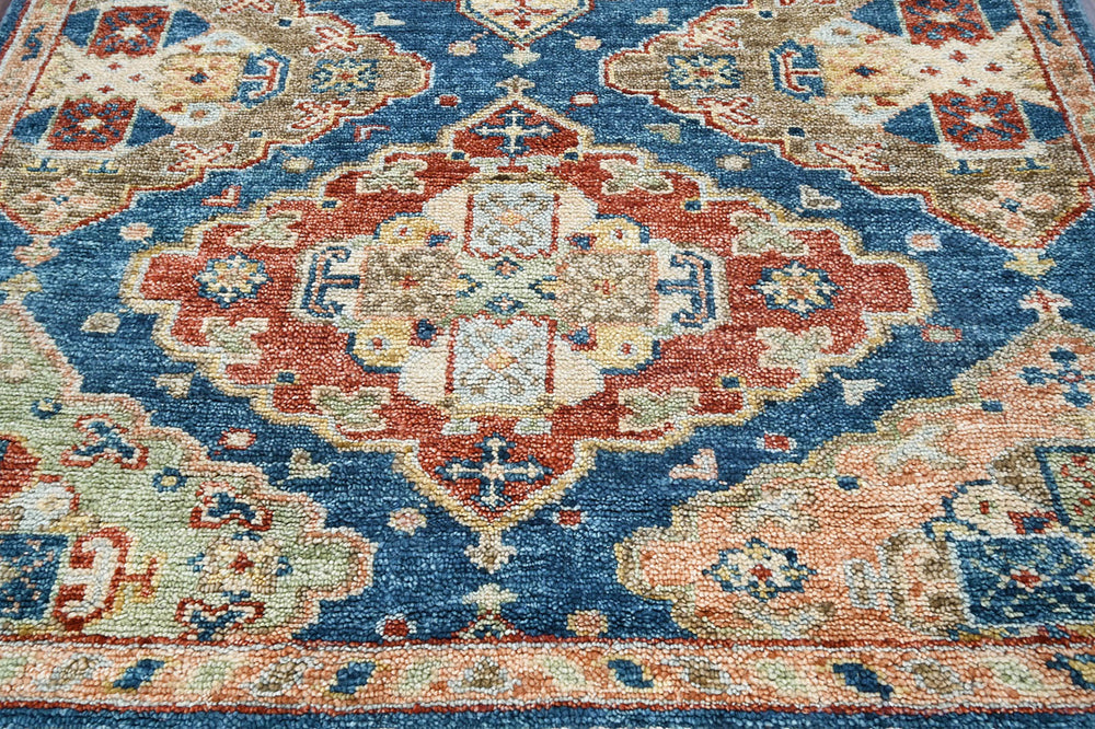 Multi Size Blue Rust Beige Color Hand Knotted Oushak Wool  Oriental Rug