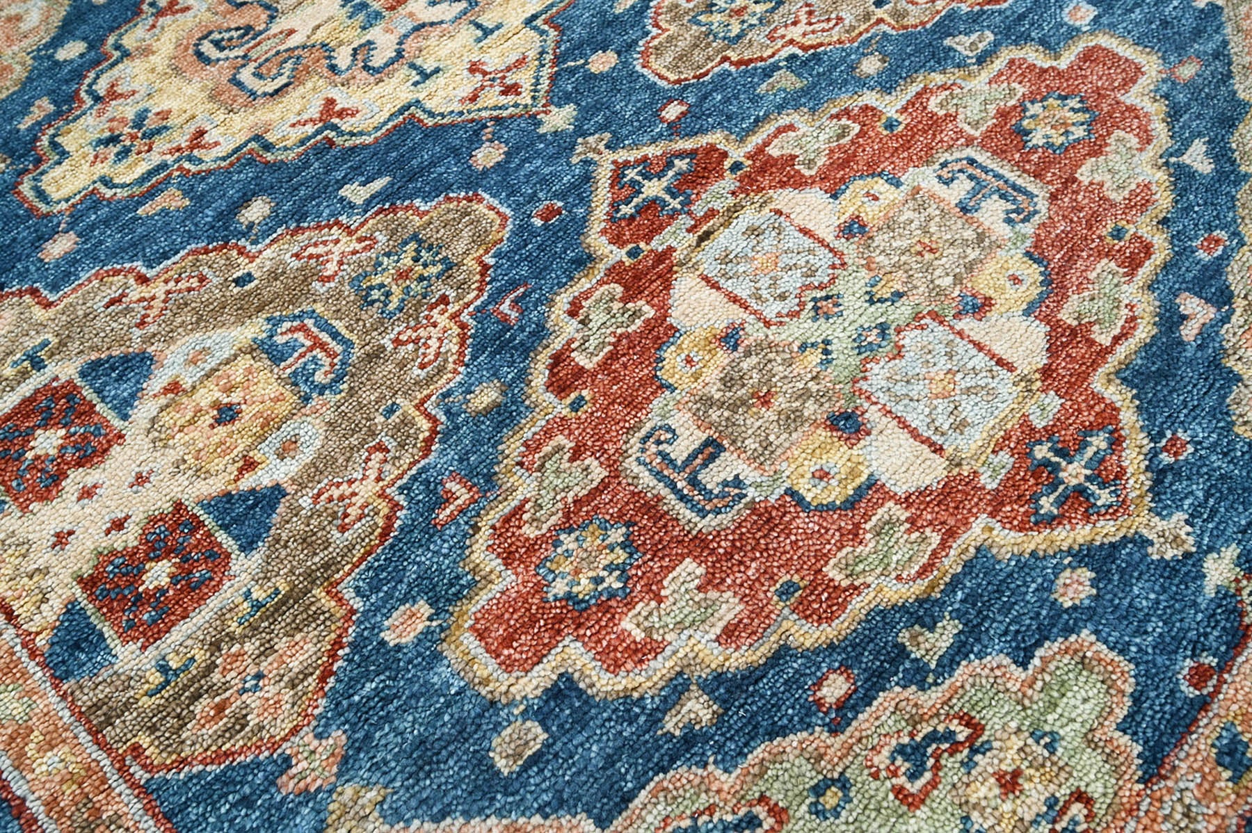 Multi Size Blue Rust Beige Color Hand Knotted Oushak Wool  Oriental Rug