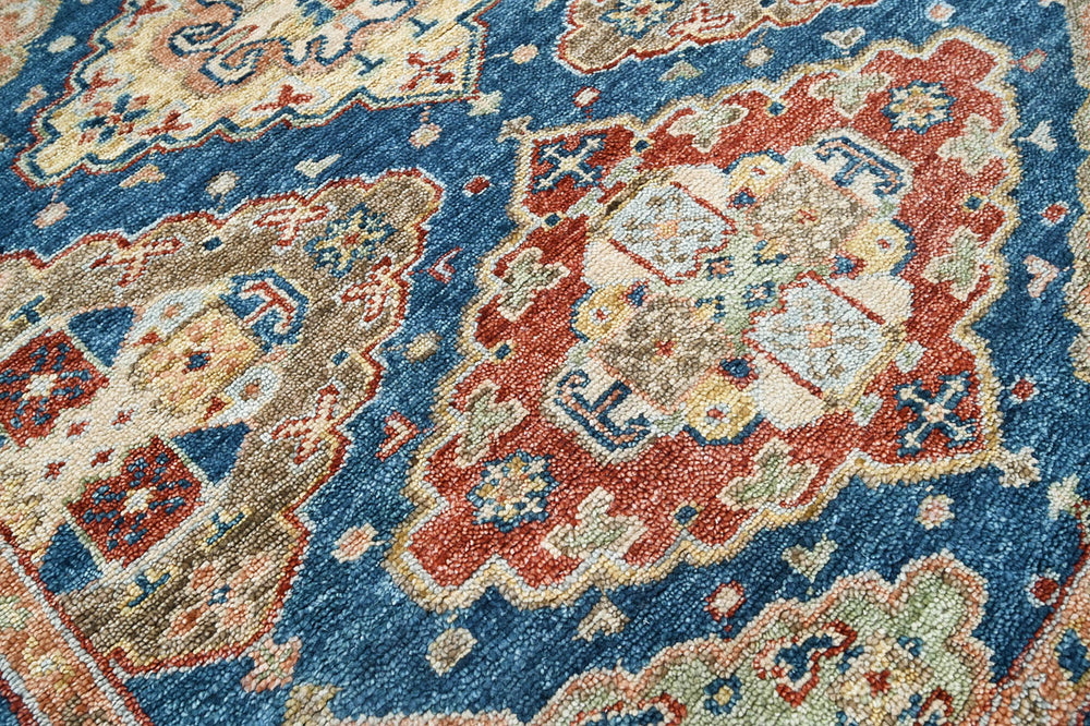 Multi Size Blue Rust Beige Color Hand Knotted Oushak Wool  Oriental Rug