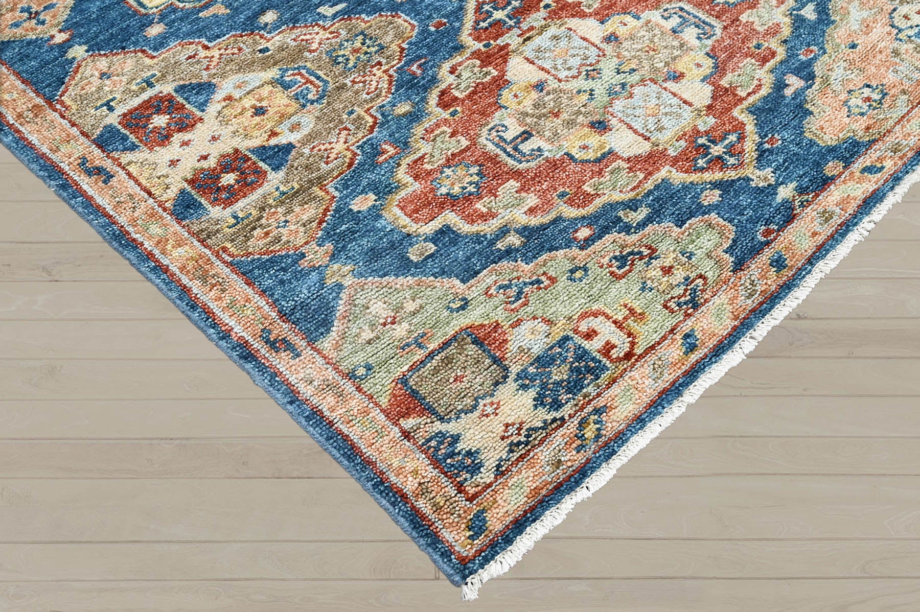 Multi Size Blue Rust Beige Color Hand Knotted Oushak Wool  Oriental Rug