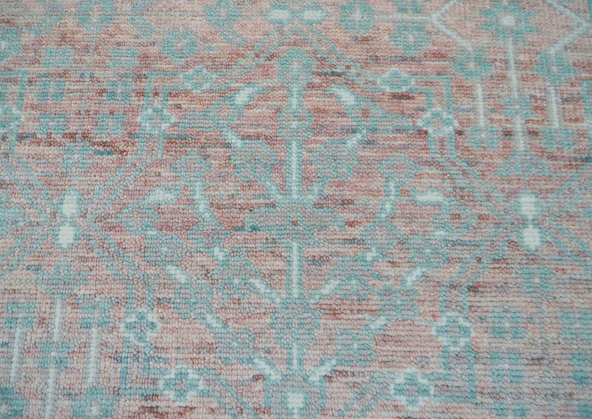 10x14 Blush, Aqua, Ivory Color Hand Knotted  100% Wool Transitional Oriental Rug