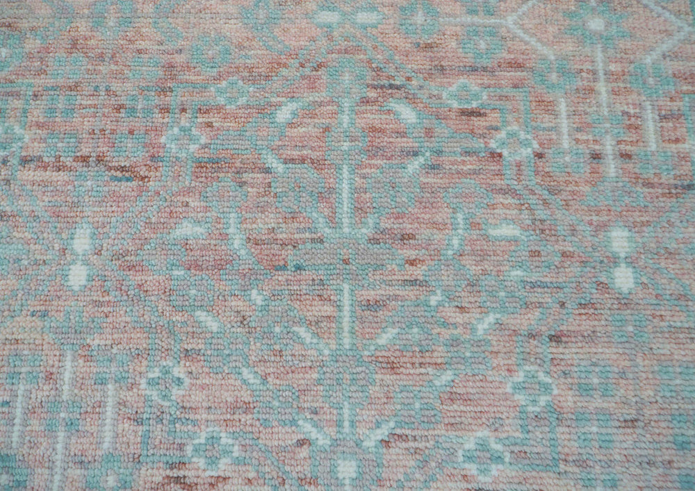 10x14 Blush, Aqua, Ivory Color Hand Knotted  100% Wool Transitional Oriental Rug