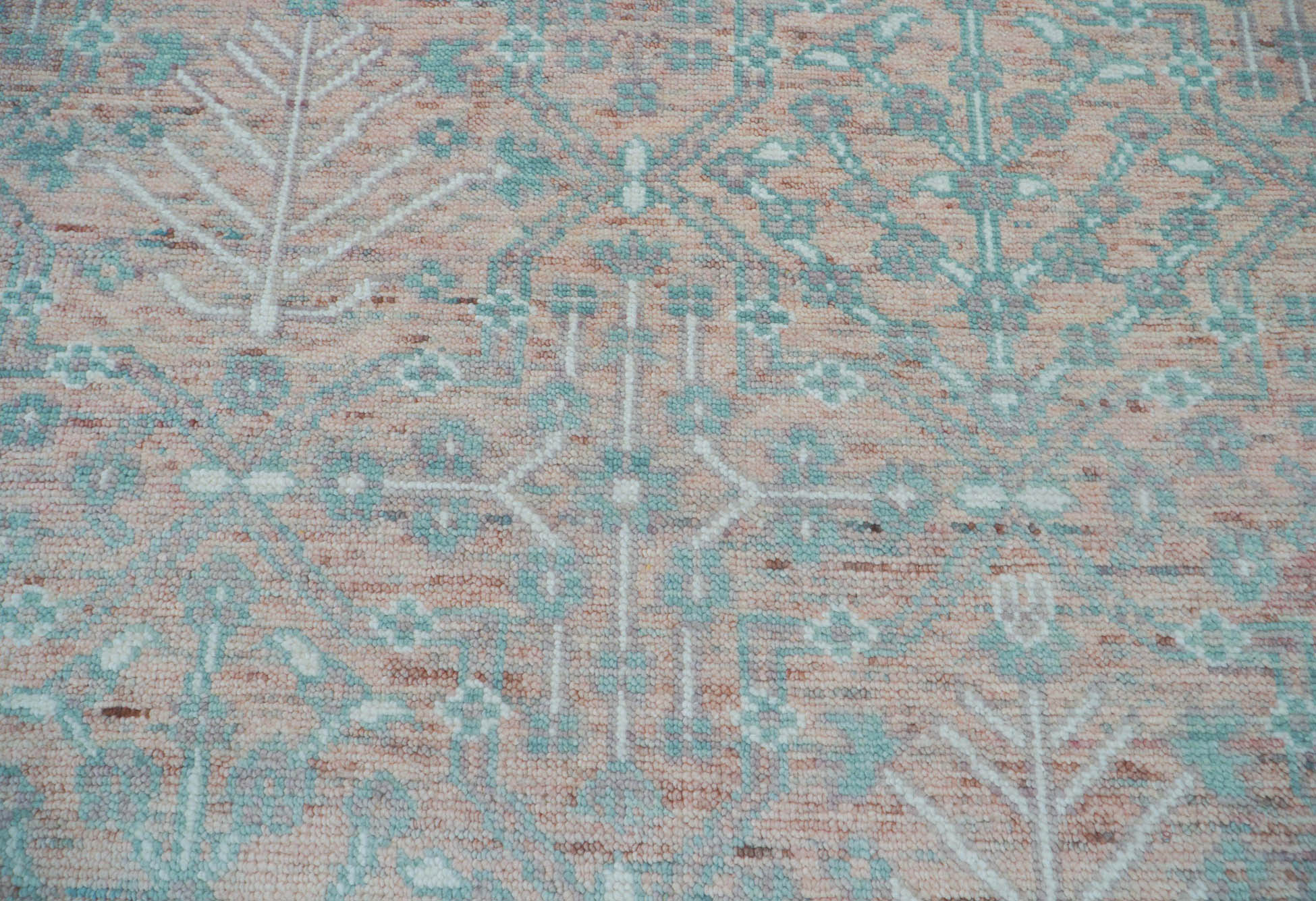 10x14 Blush, Aqua, Ivory Color Hand Knotted  100% Wool Transitional Oriental Rug