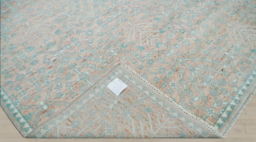 10x14 Blush, Aqua, Ivory Color Hand Knotted  100% Wool Transitional Oriental Rug