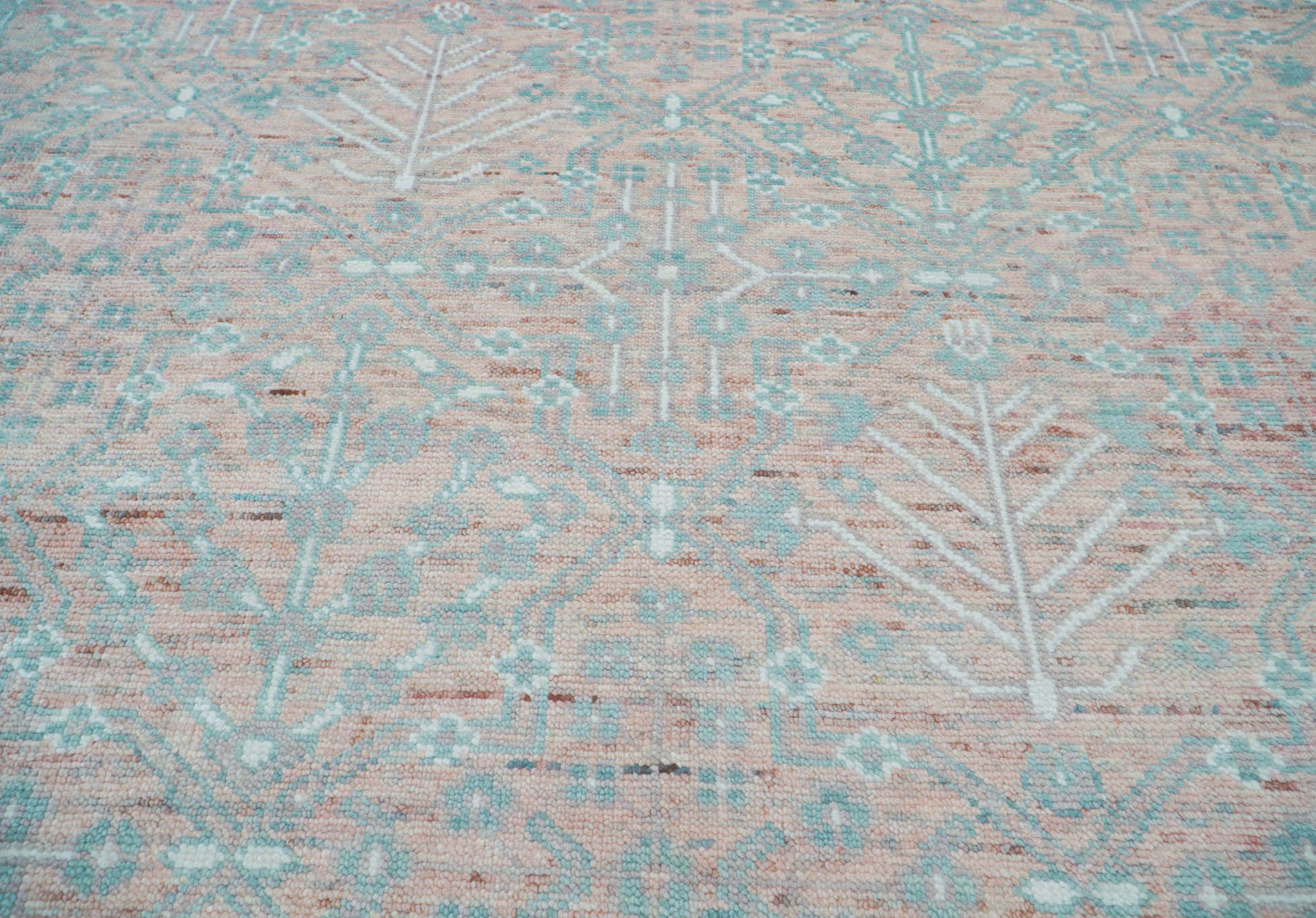 10x14 Blush, Aqua, Ivory Color Hand Knotted  100% Wool Transitional Oriental Rug