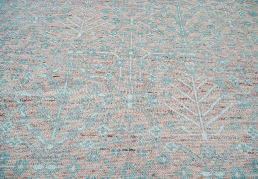 10x14 Blush, Aqua, Ivory Color Hand Knotted  100% Wool Transitional Oriental Rug