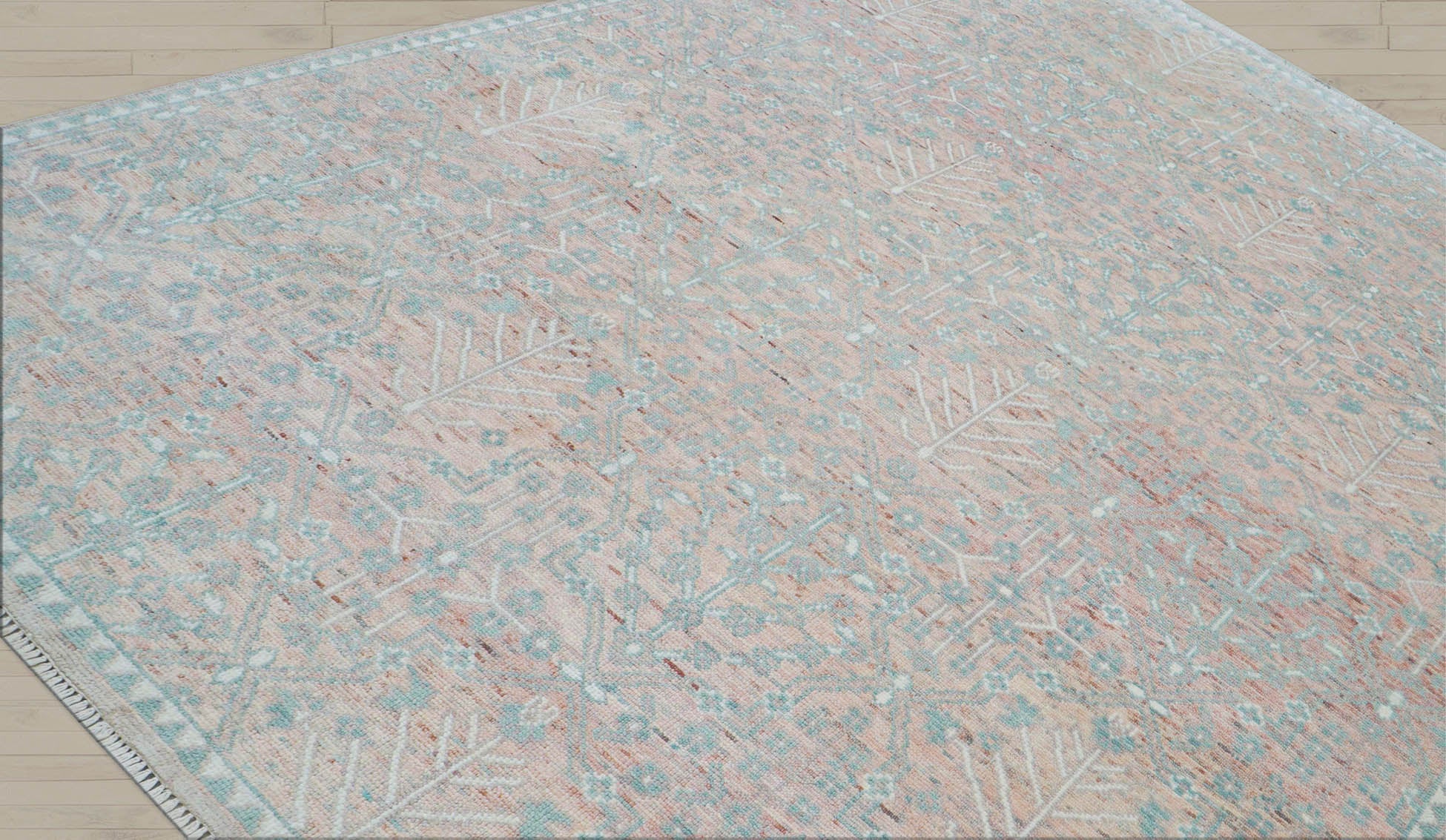 10x14 Blush, Aqua, Ivory Color Hand Knotted  100% Wool Transitional Oriental Rug