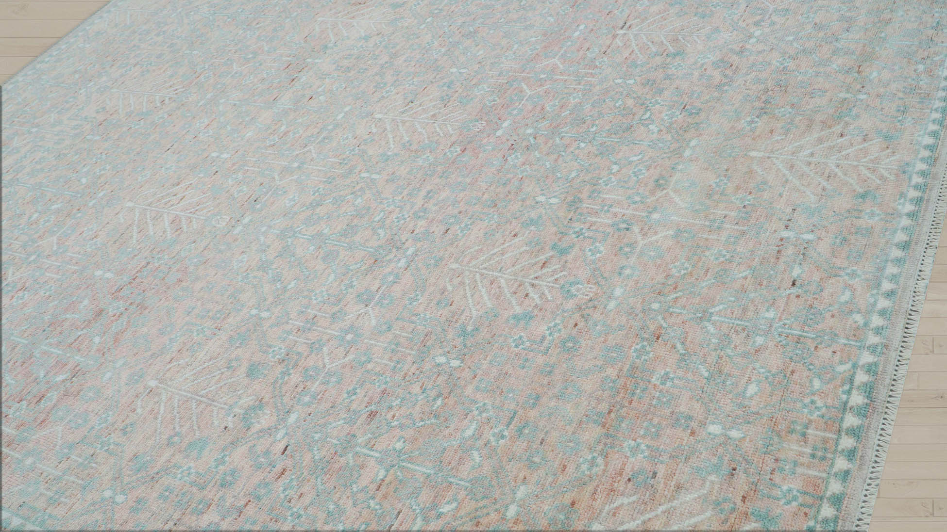 10x14 Blush, Aqua, Ivory Color Hand Knotted  100% Wool Transitional Oriental Rug