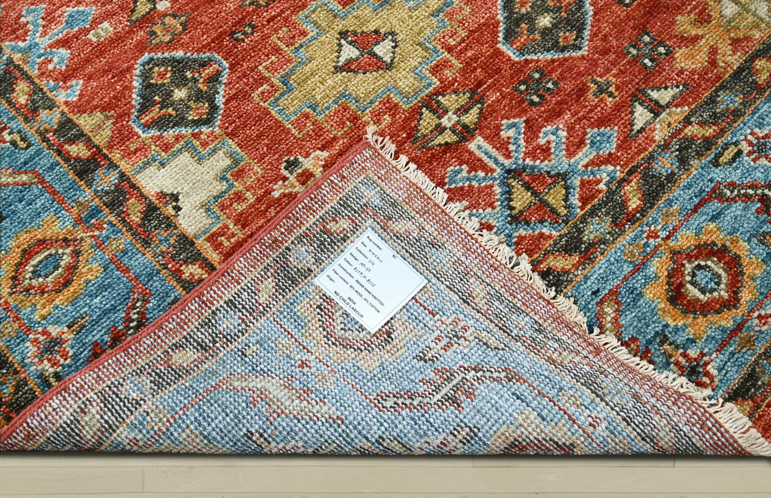 Multi Size Coral Blue Ivory Color Hand Knotted Oushak Wool  Oriental Rug