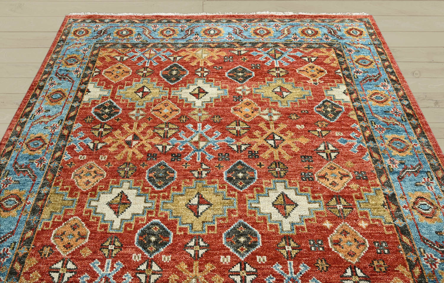 Multi Size Coral Blue Ivory Color Hand Knotted Oushak Wool  Oriental Rug