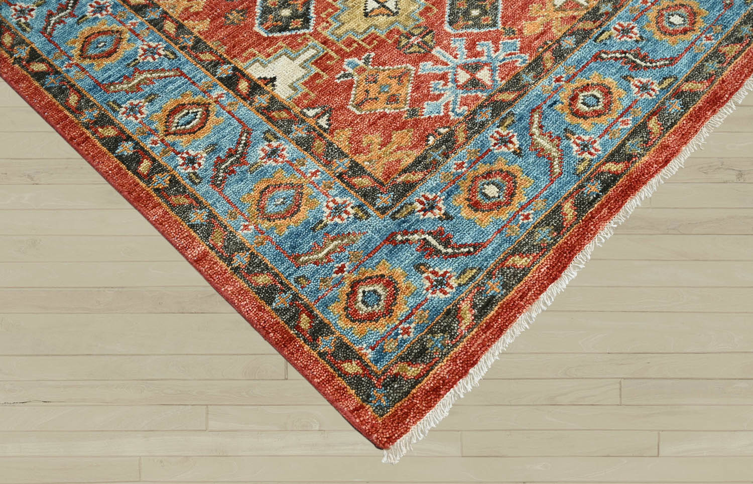 Multi Size Coral Blue Ivory Color Hand Knotted Oushak Wool  Oriental Rug
