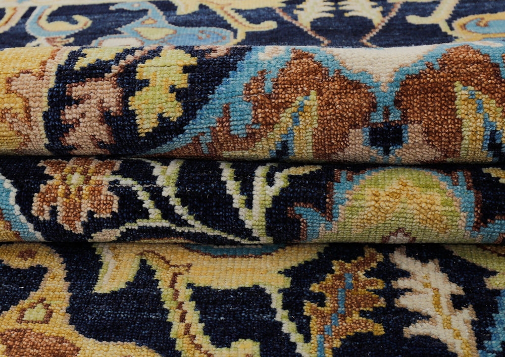 Multi Size Navy Mint Ivory Color Hand Knotted Oushak Wool  Oriental Rug