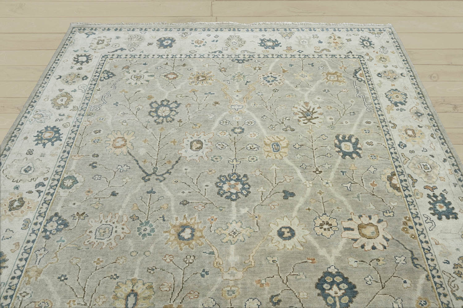 2x3 Gray, Beige, Blue Color Hand Knotted Oushak Wool Traditional Oriental Rug