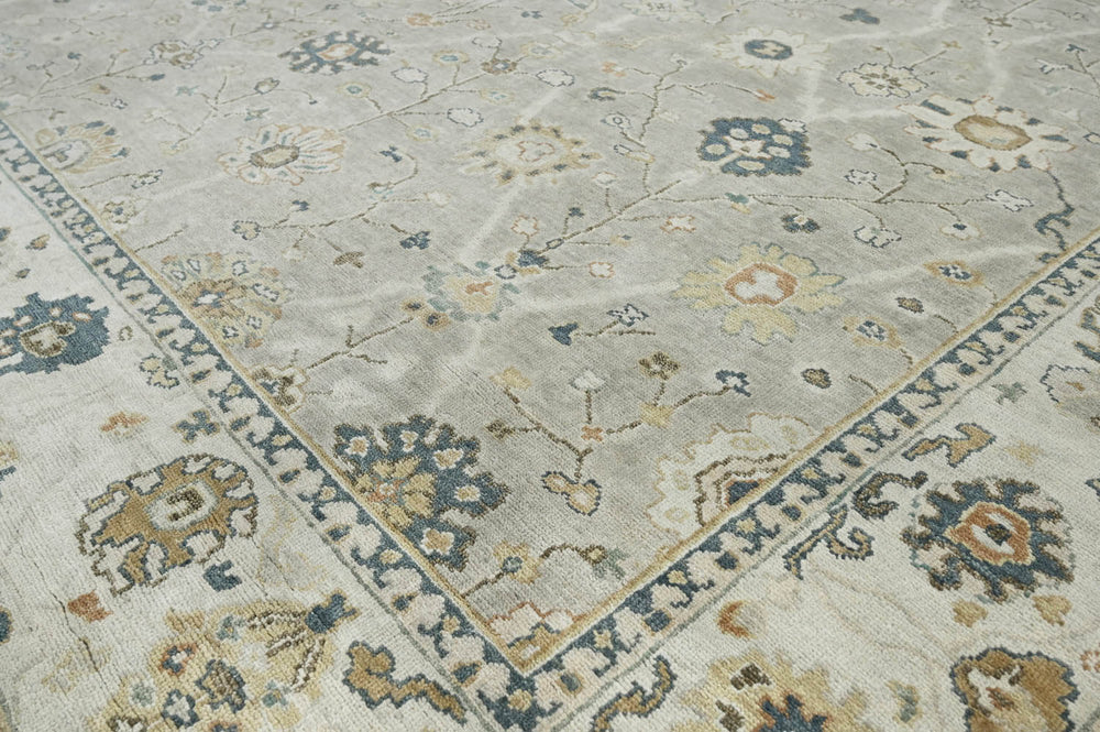 2x3 Gray, Beige, Blue Color Hand Knotted Oushak Wool Traditional Oriental Rug