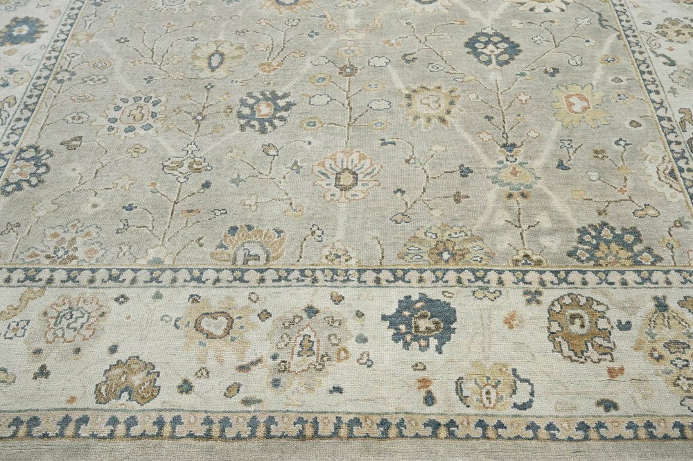 Multi Size Gray Beige Blue Color Hand Knotted Oushak Wool Traditional Oriental Rug