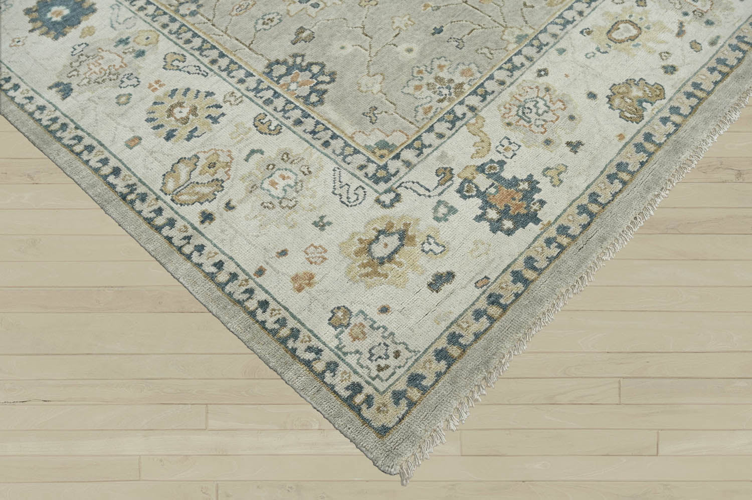 Multi Size Gray Beige Blue Color Hand Knotted Oushak Wool Traditional Oriental Rug