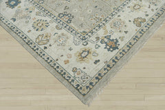 2x3 Gray, Beige, Blue Color Hand Knotted Oushak Wool Traditional Oriental Rug