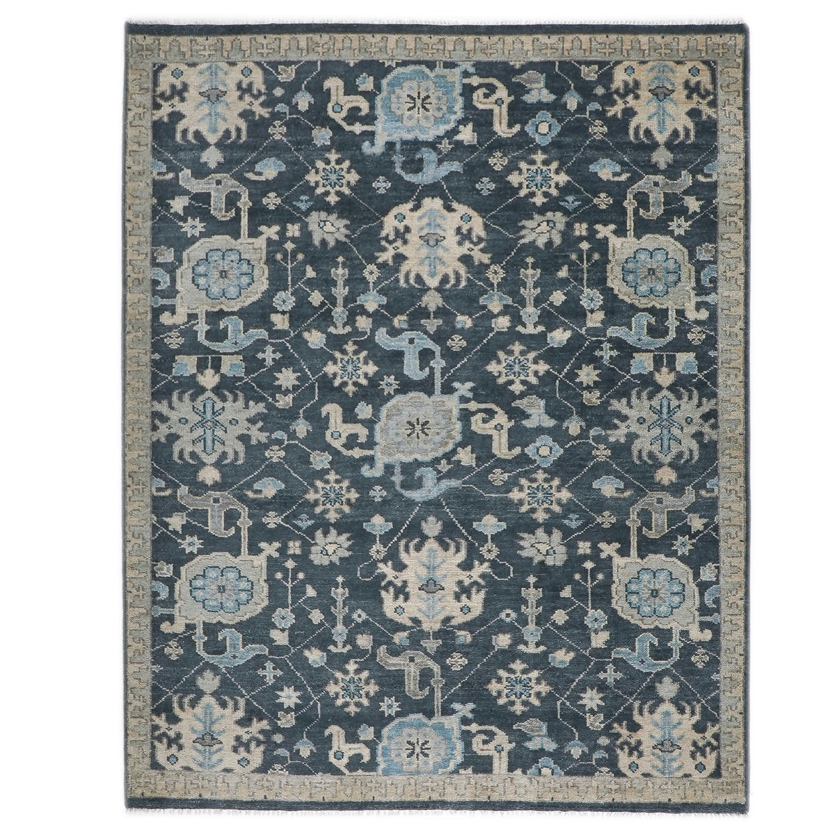 8x10 Slate, Gray, Beige Color Hand Knotted Oushak Wool  Oriental Rug