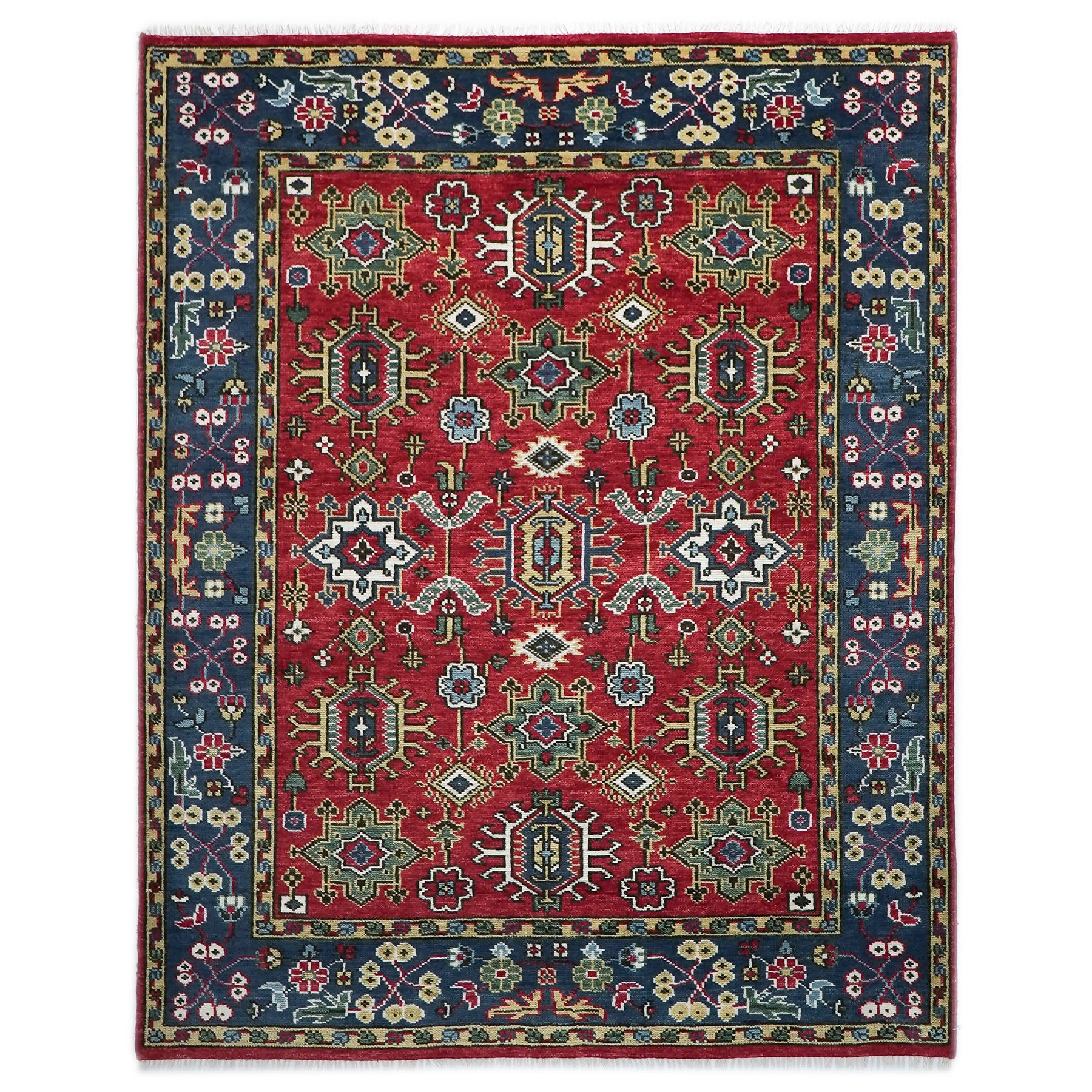 8x10 Red, Navy, Gold Color Hand Knotted Oushak Wool  Oriental Rug