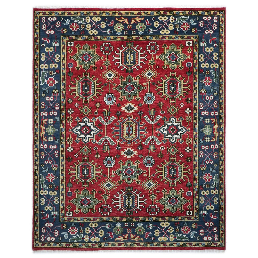 8x10 Red, Navy, Gold Color Hand Knotted Oushak Wool  Oriental Rug