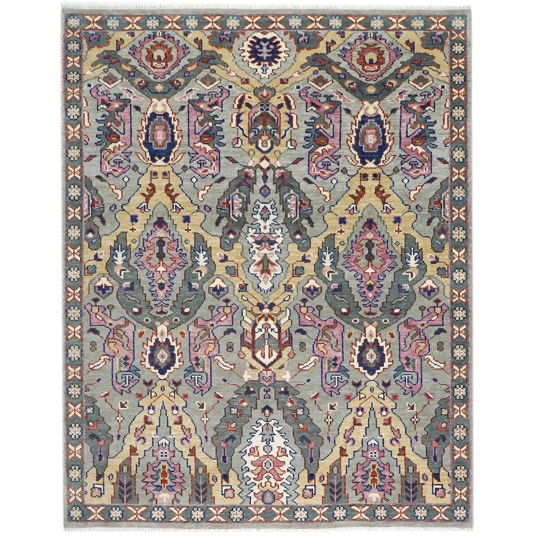 8x10 Gray, Pink, Gold Color Hand Knotted Oushak Wool  Oriental Rug