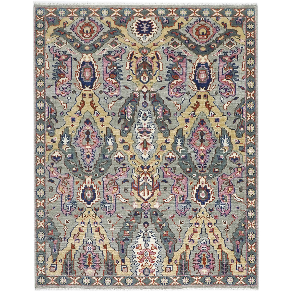 8x10 Gray, Pink, Gold Color Hand Knotted Oushak Wool  Oriental Rug