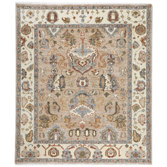 8x10 Mocha, Ivory, Gray Color Hand Knotted Oushak Wool  Oriental Rug
