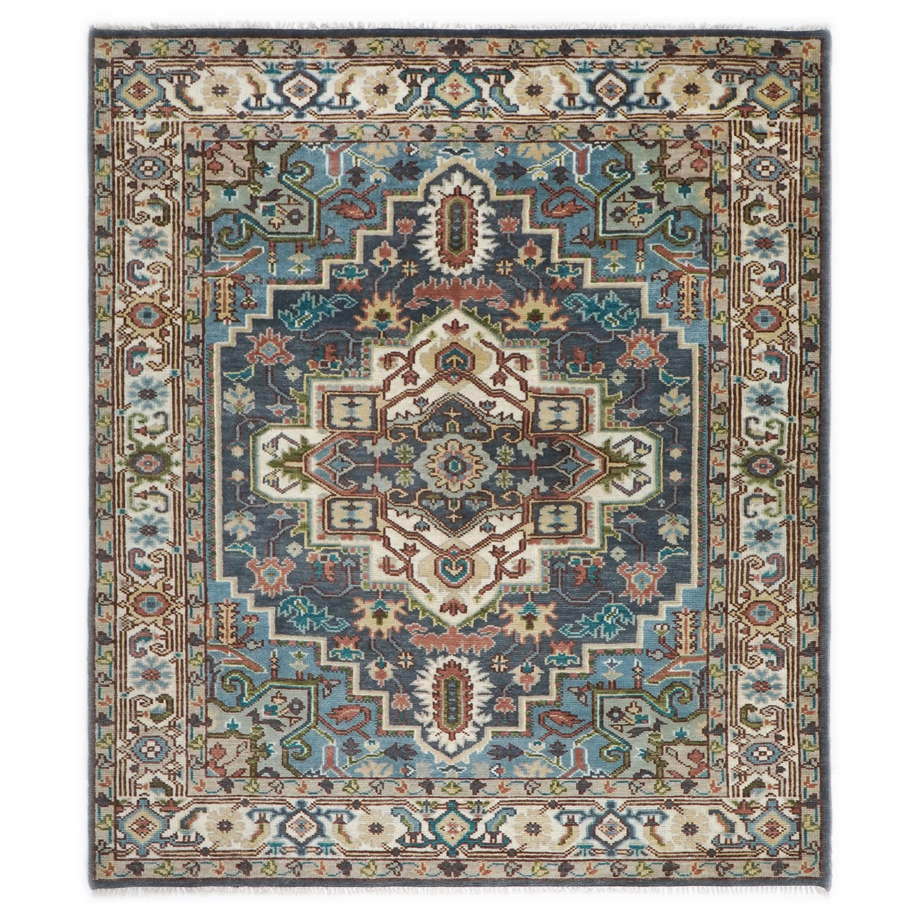 8x10 Teal
, Ivory, Peach
 Color Hand Knotted Oushak Wool Traditional Oriental Rug