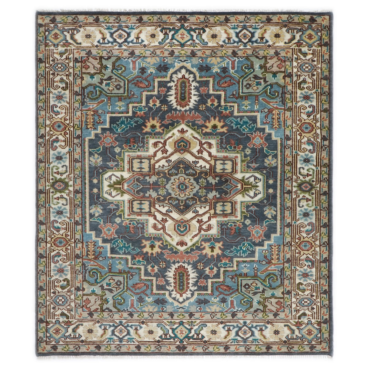 8x10 Teal
, Ivory, Peach
 Color Hand Knotted Oushak Wool Traditional Oriental Rug