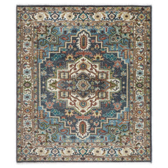 8x10 Teal
, Ivory, Peach
 Color Hand Knotted Oushak Wool Traditional Oriental Rug