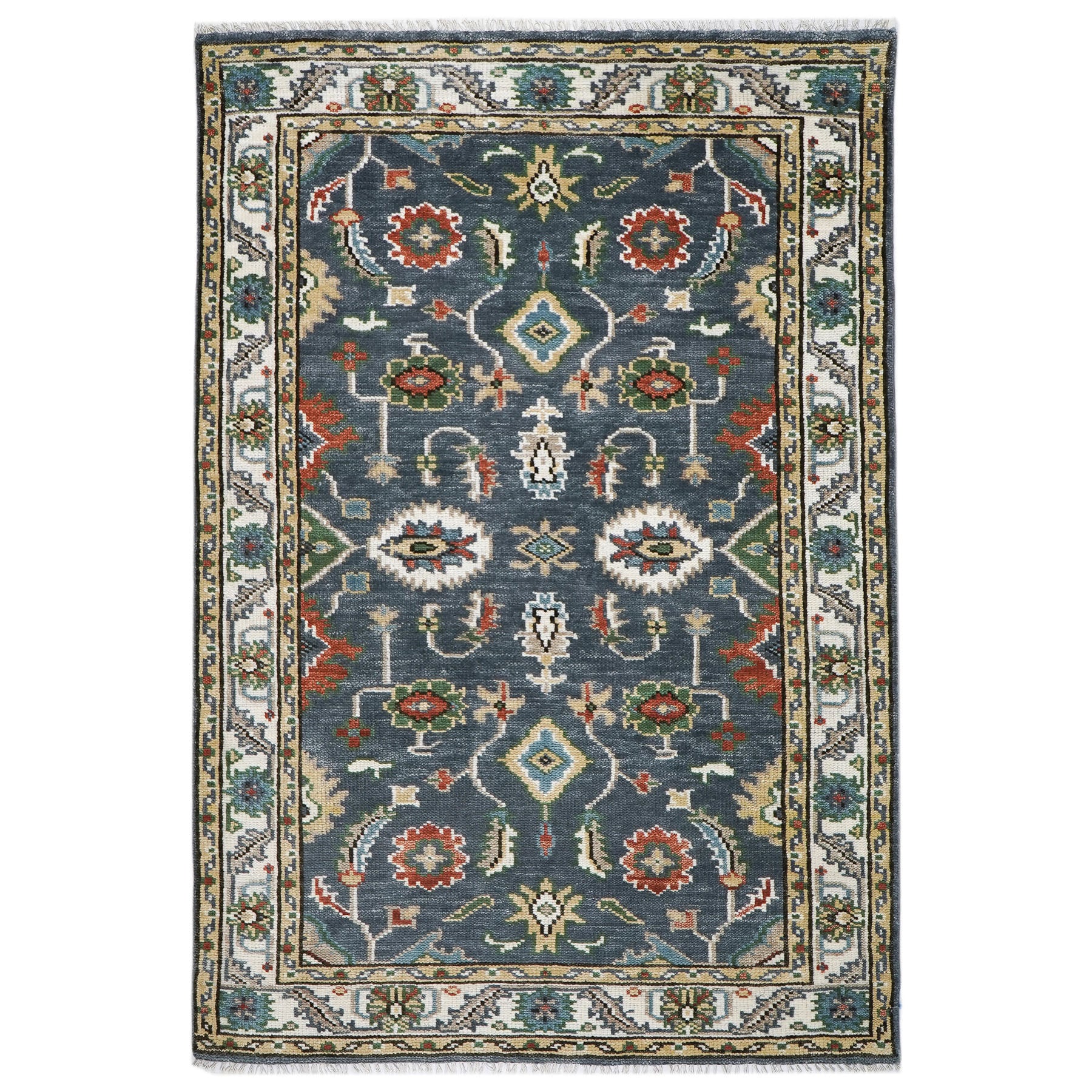 5x8 Slate, Ivory, Burnt Orange Go Color Hand Knotted Oushak Wool  Oriental Rug