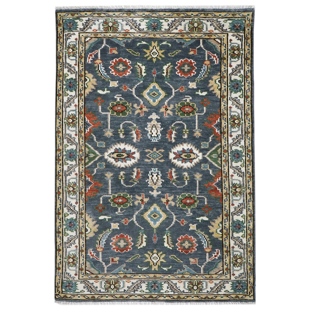 5x8 Slate, Ivory, Burnt Orange Go Color Hand Knotted Oushak Wool  Oriental Rug