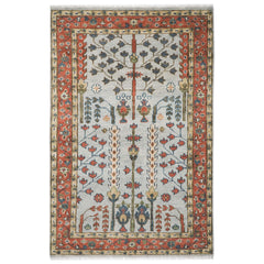 5x8 Gray, Blue, Burnt Orange Go Color Hand Knotted Oushak Wool Transitional Oriental Rug