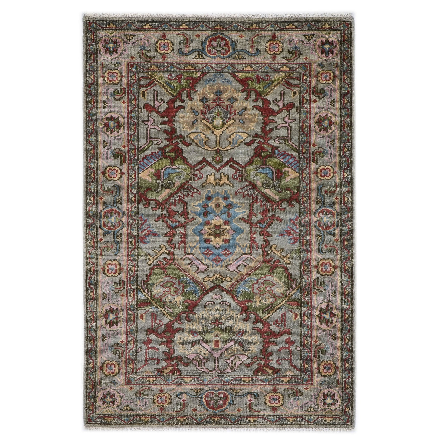5x8 Moss, Gray, Rust Color Hand Knotted Oushak Wool  Oriental Rug