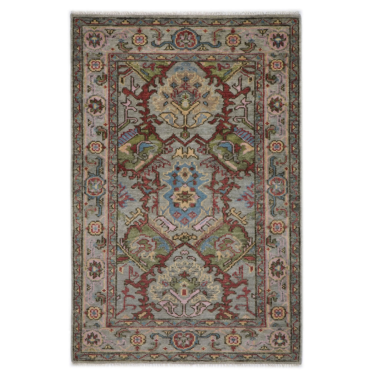 5x8 Moss, Gray, Rust Color Hand Knotted Oushak Wool  Oriental Rug