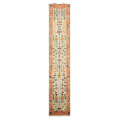 2'6x12 Beige, Burnt Orange, Lime Color Hand Knotted Oushak Wool Traditional Oriental Rug