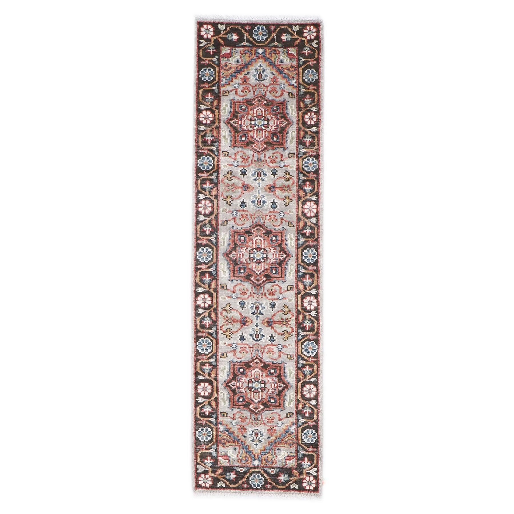 2'6x10 Gray, Rust, Ivory Color Hand Knotted Oushak Wool Traditional Oriental Rug