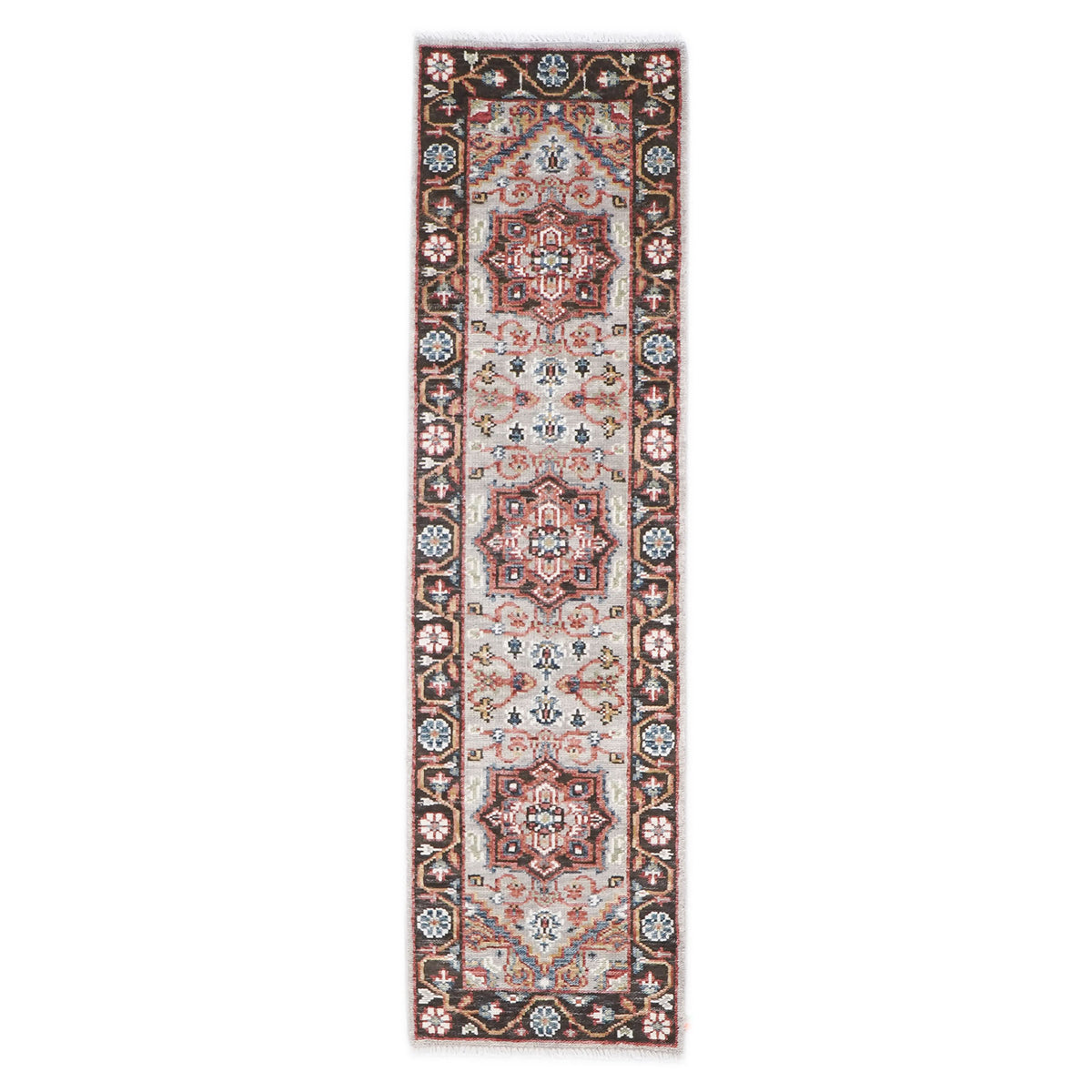 2'6x10 Gray, Rust, Ivory Color Hand Knotted Oushak Wool Traditional Oriental Rug