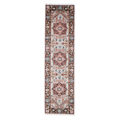 2'6x10 Gray, Rust, Ivory Color Hand Knotted Oushak Wool Traditional Oriental Rug