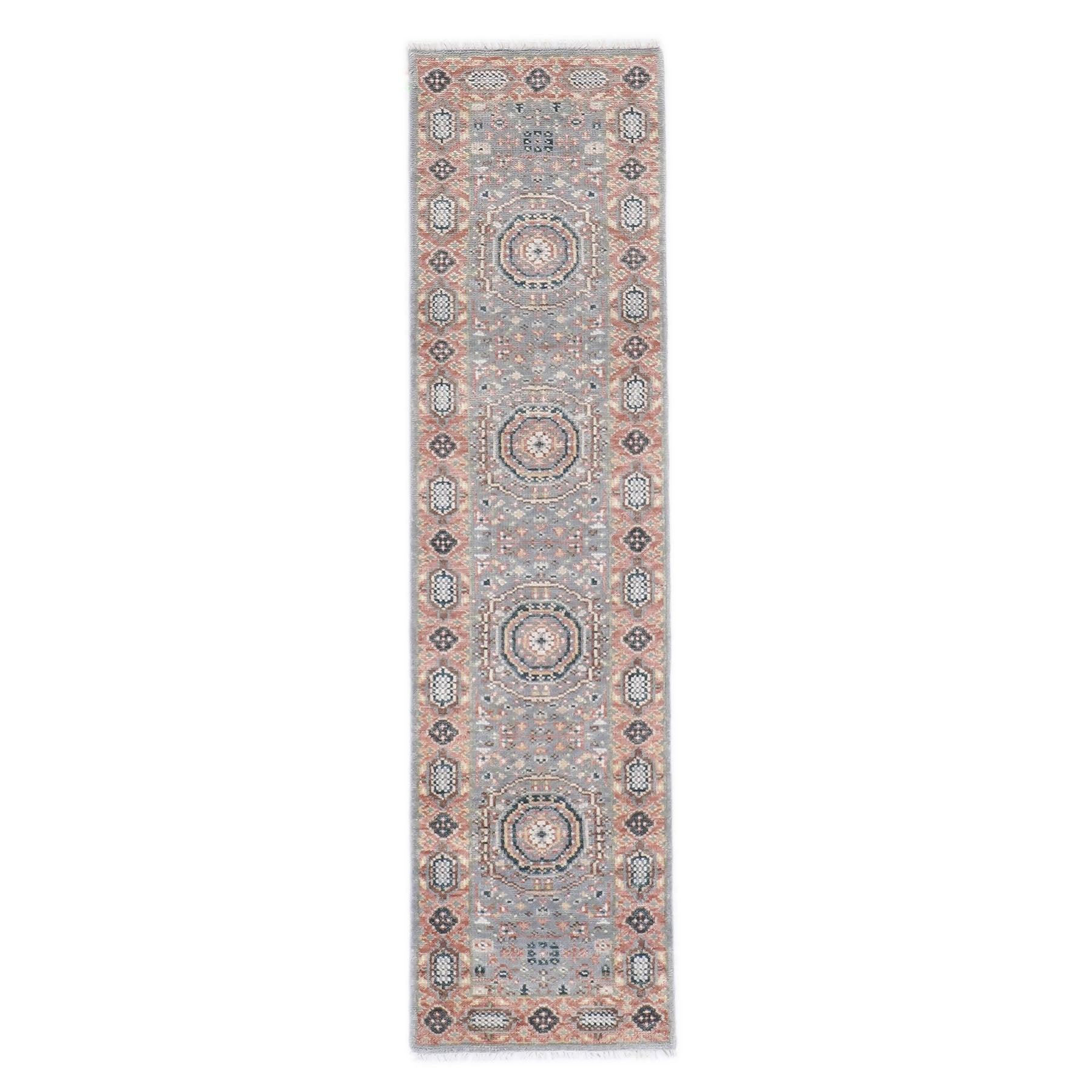 2'6x10 Gray, Blush, Tan Color Hand Knotted Oushak Wool Traditional Oriental Rug