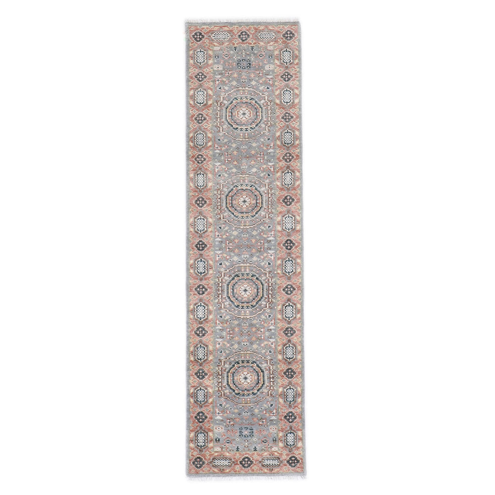 2'6x10 Gray, Blush, Tan Color Hand Knotted Oushak Wool Traditional Oriental Rug