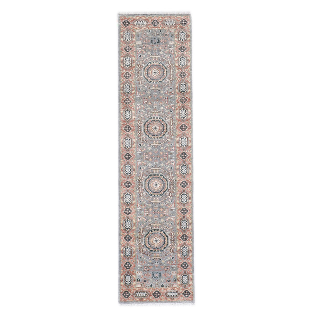 2'6x10 Gray, Blush, Tan Color Hand Knotted Oushak Wool Traditional Oriental Rug