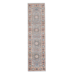 2'6x10 Gray, Blush, Tan Color Hand Knotted Oushak Wool Traditional Oriental Rug