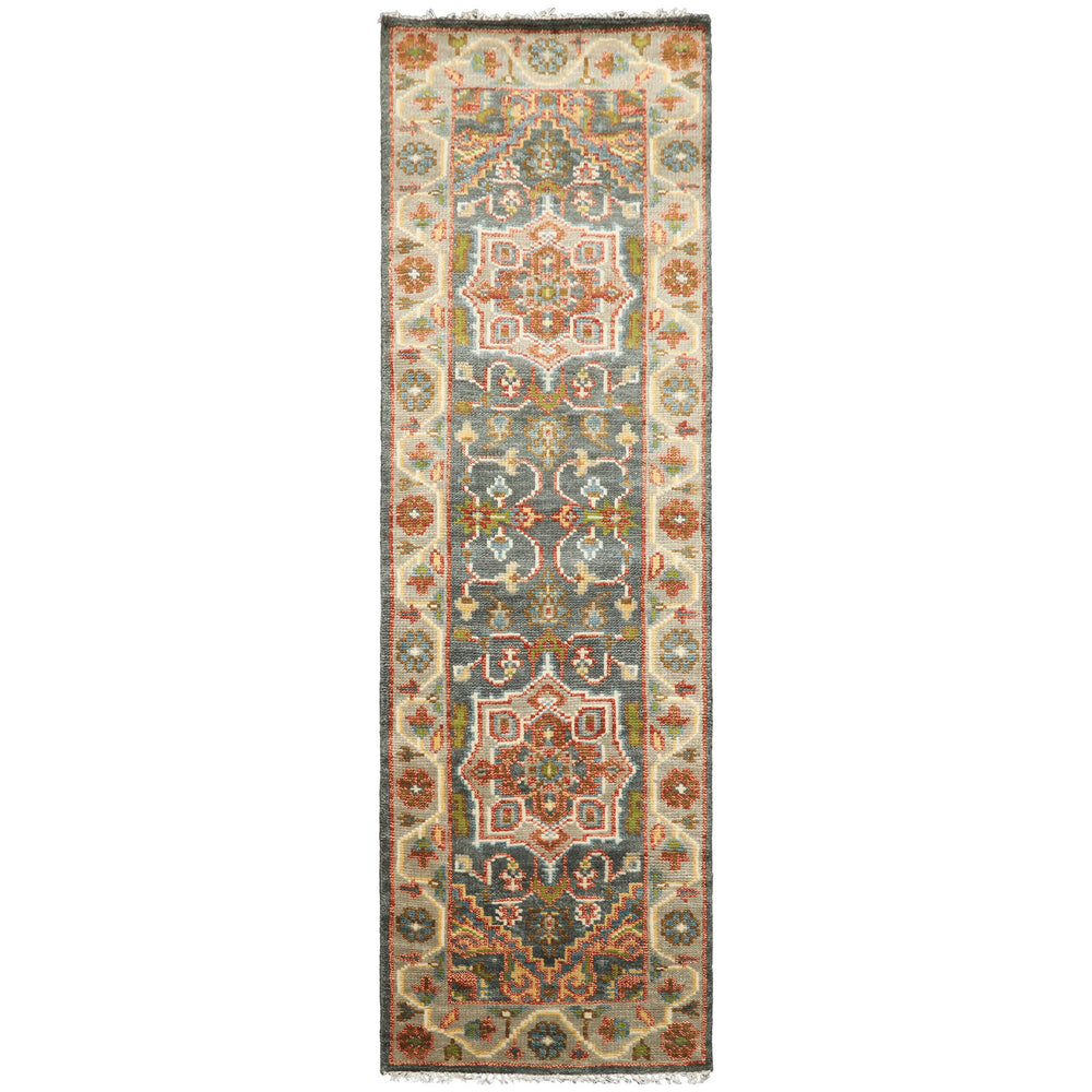 2'6x8 Teal, Gray, Rust Color Hand Knotted Oushak Wool Traditional Oriental Rug