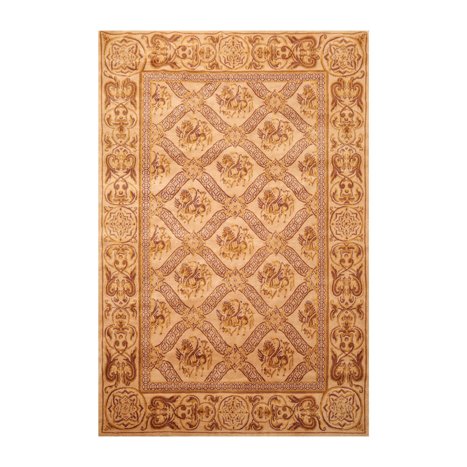 6x9 Caramel, Gold, Brown Color Hand Knotted Tibetan 100% Wool Traditional Oriental Rug