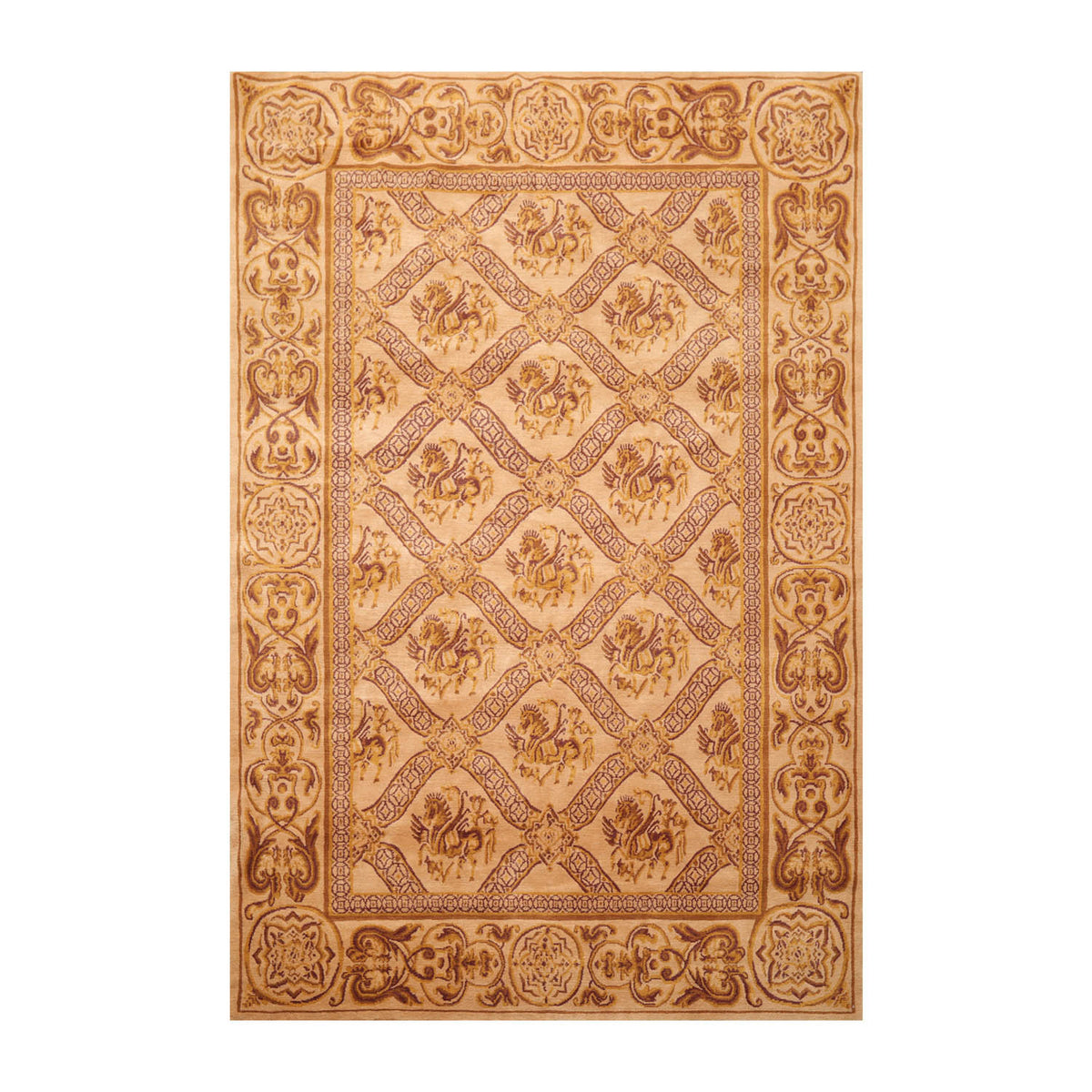 6x9 Caramel, Gold, Brown Color Hand Knotted Tibetan 100% Wool Traditional Oriental Rug